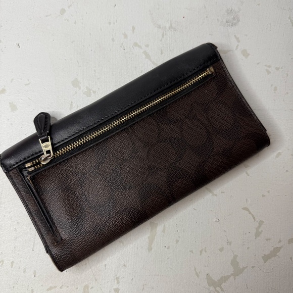 Coach F57319 Signature PVC With Leather Checkbook Wallet Brown Black - Picture 5 of 8